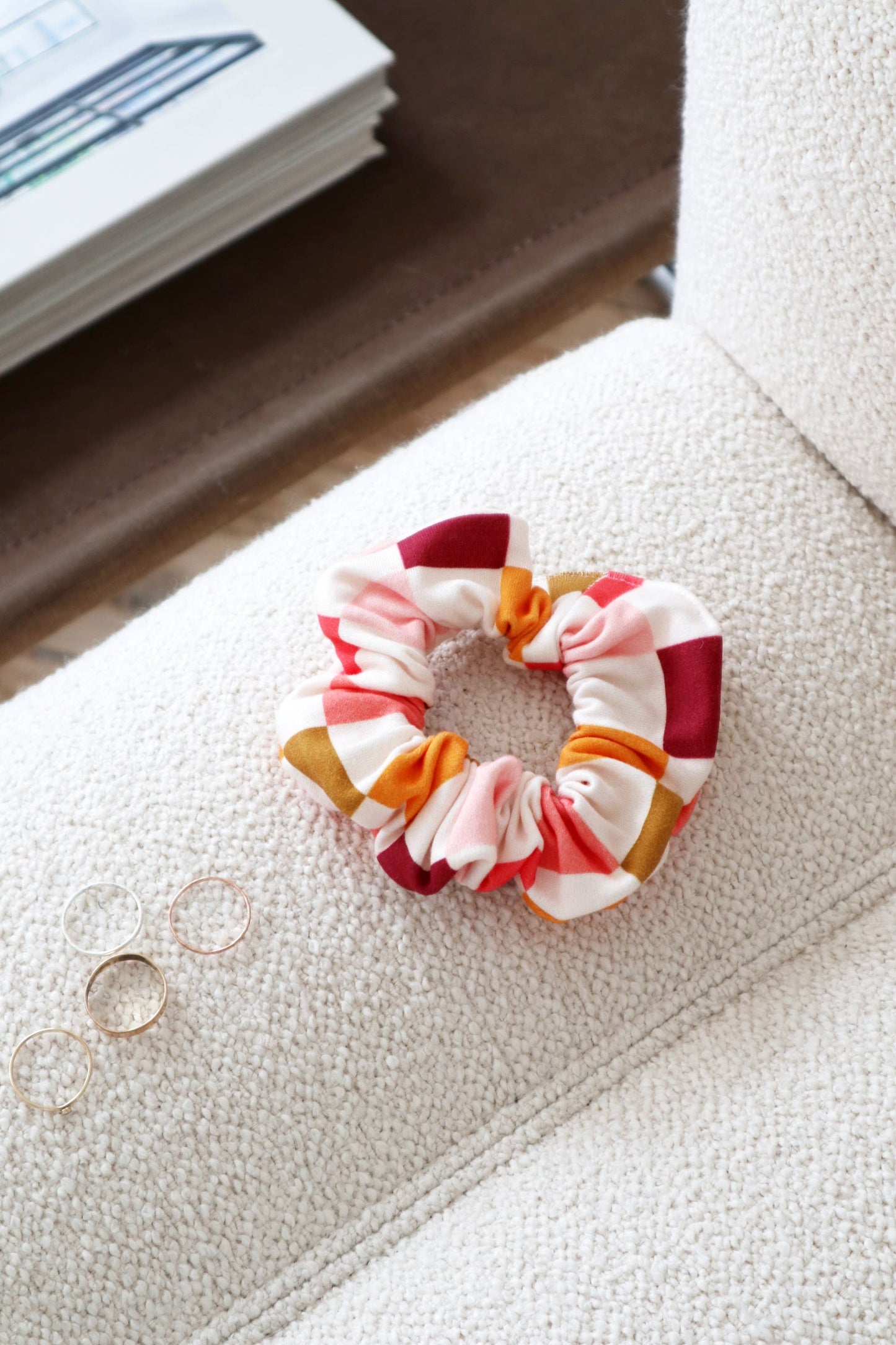 Organic Cotton Hair Scrunchie - Retro Grid