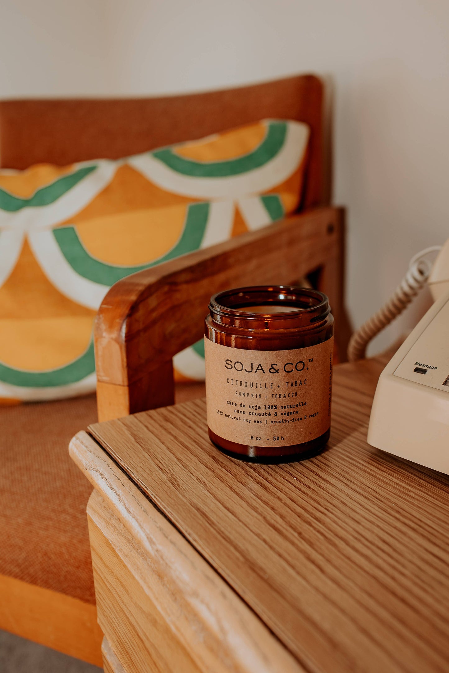 Soy Wax Candle | Pumpkin + Tobacco: 8oz - Wood Wick