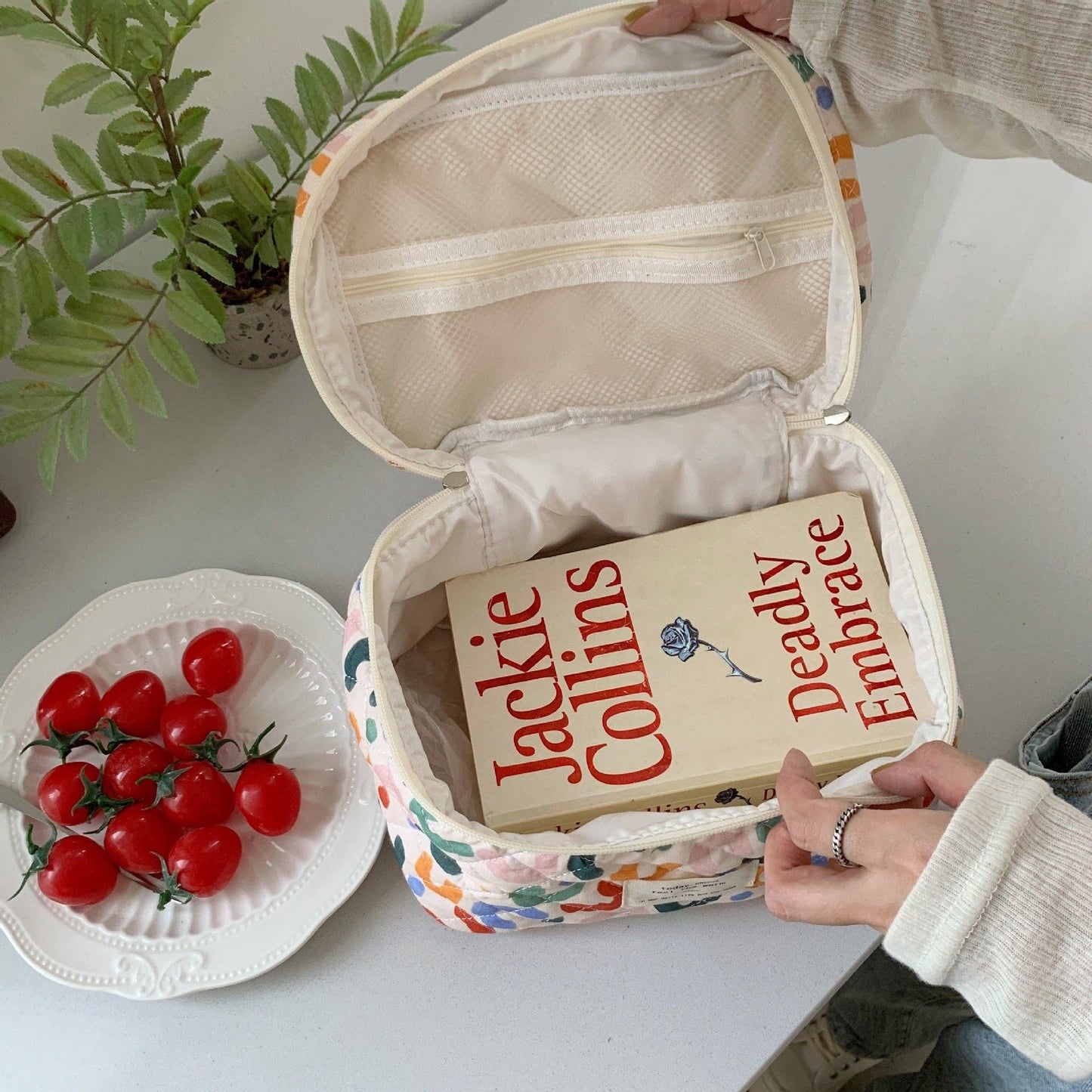 Floral Large Cosmetic Bag Storage Bag: SMILE