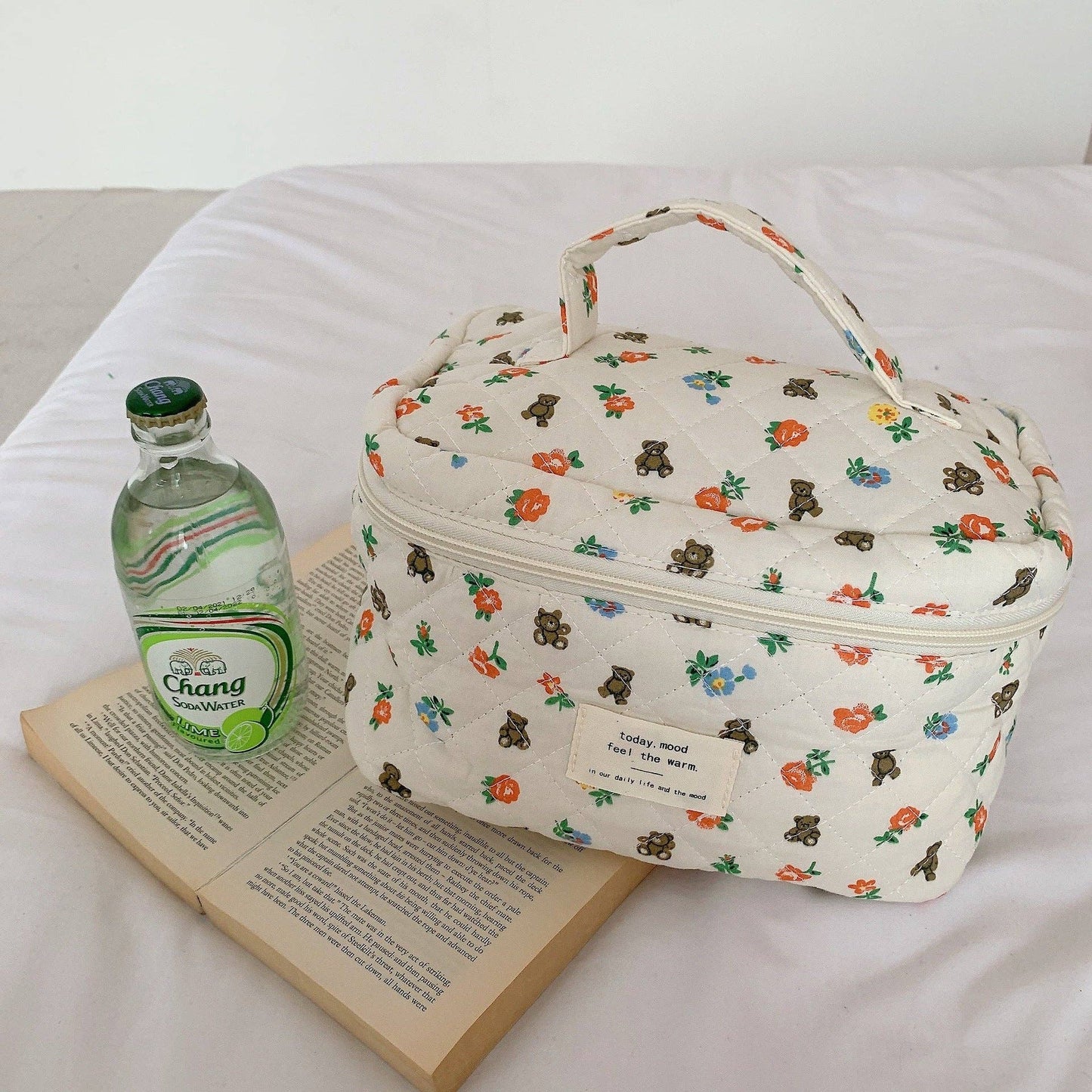 Floral Large Cosmetic Bag Storage Bag: SMILE