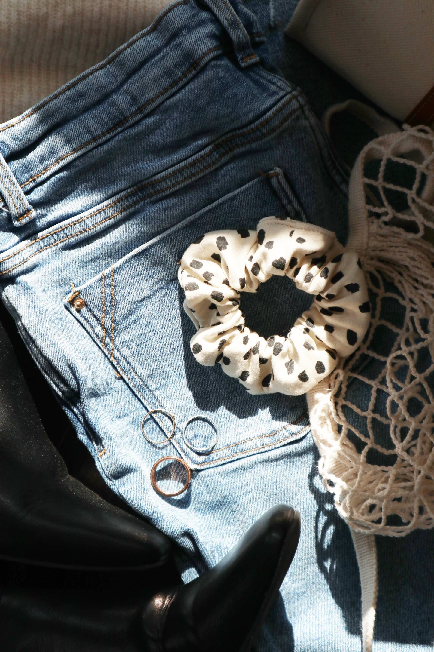 Organic Cotton Hair Scrunchie - Cream Dots