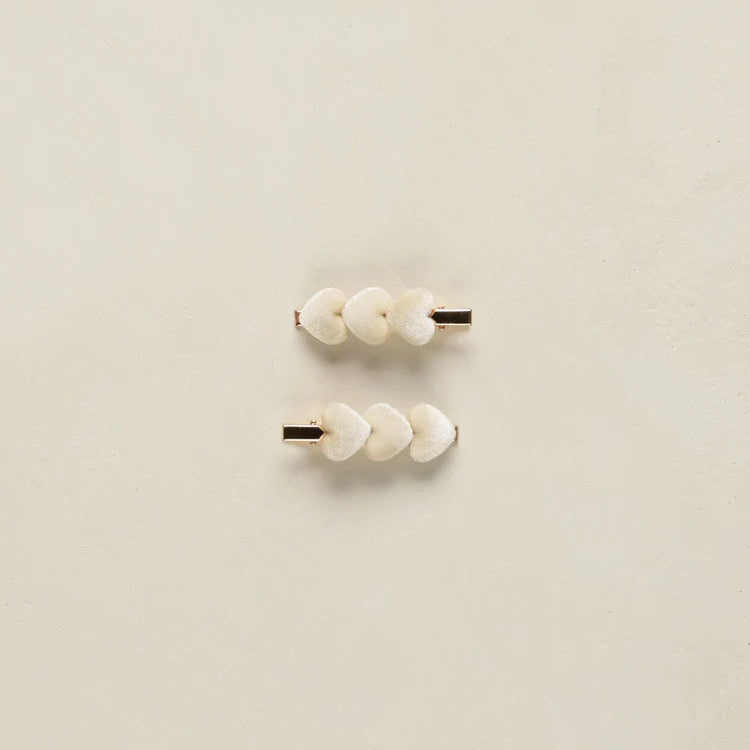 Velvet Heart Clips - Natural