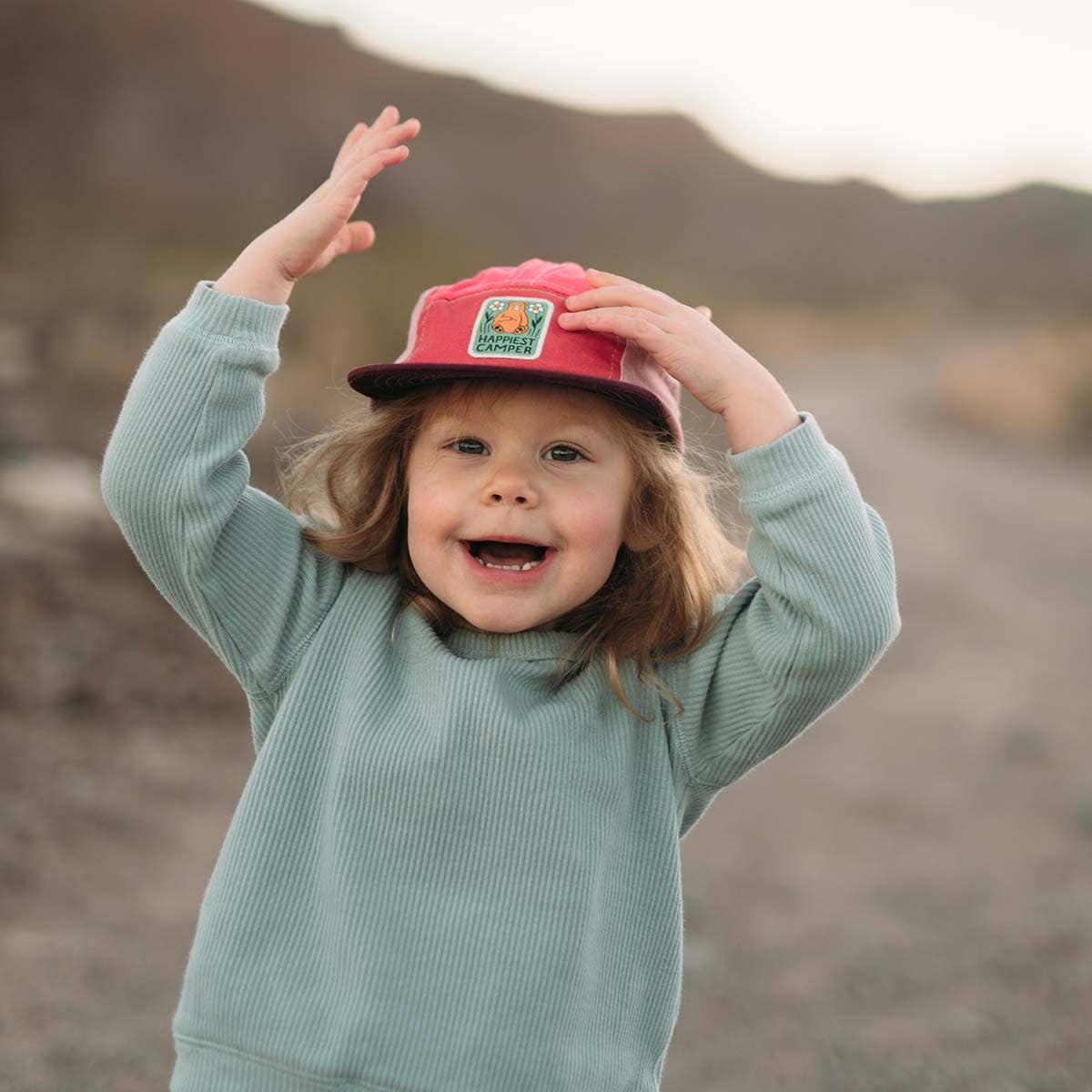 Happiest Camper Bear Baby & Kids Hat: Youth / Pink