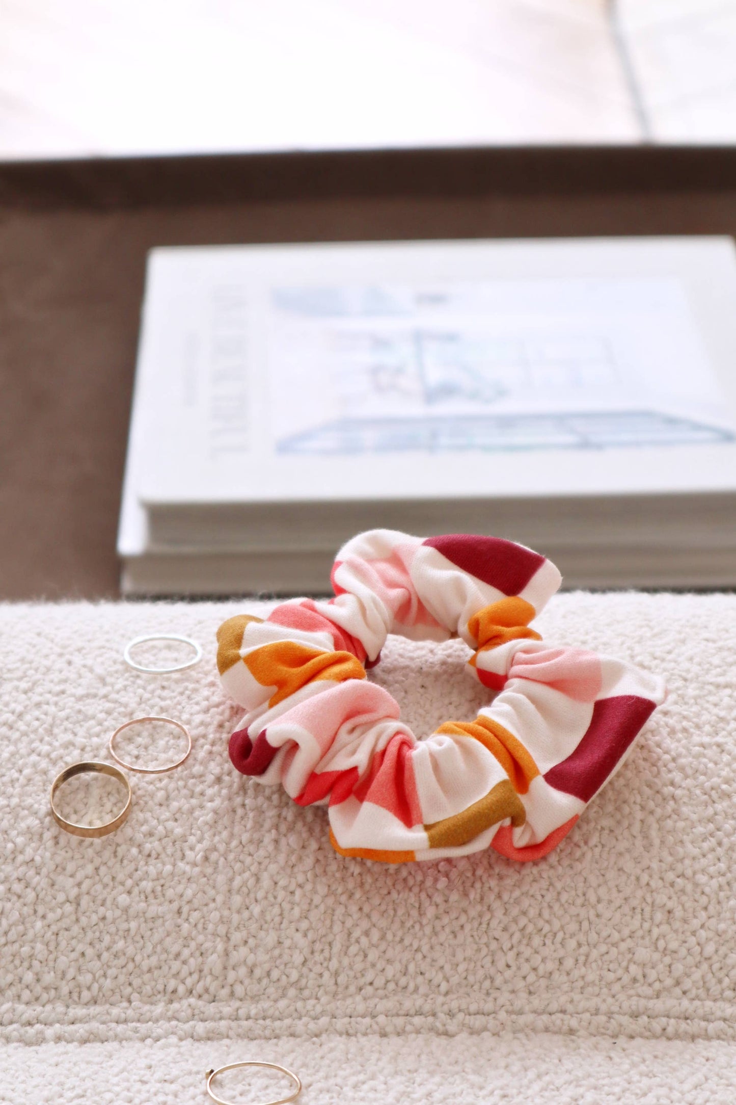 Organic Cotton Hair Scrunchie - Retro Grid