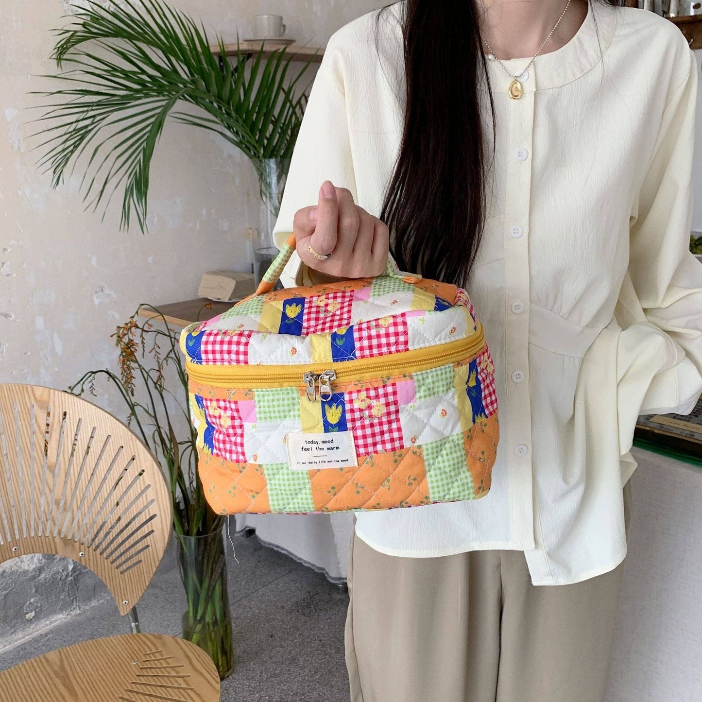 Floral Large Cosmetic Bag Storage Bag: SMILE