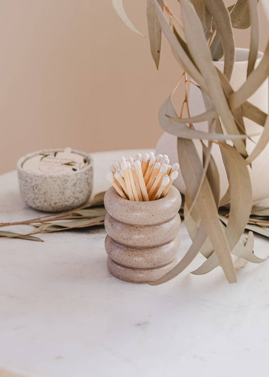 Ceramic match pot: Speckled grey