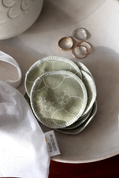 Organic Cotton Rounds - Olive Florals
