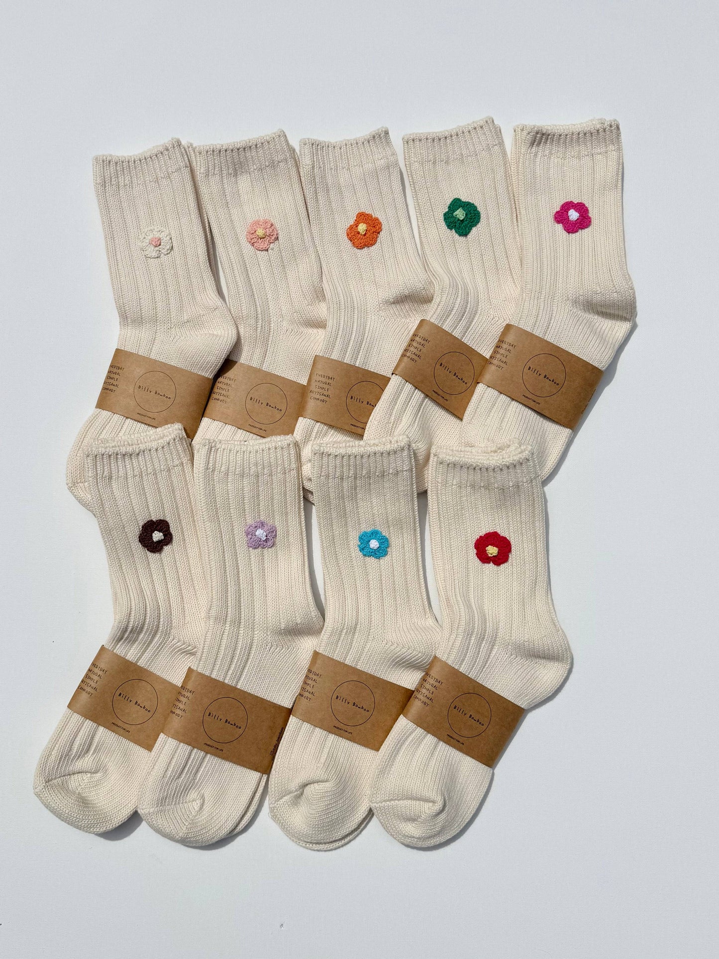 CROCHET HAPPY FLOWER SOCKS: Lavender / Ankle socks