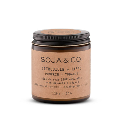 Soy Wax Candle | Pumpkin + Tobacco: 8oz - Wood Wick