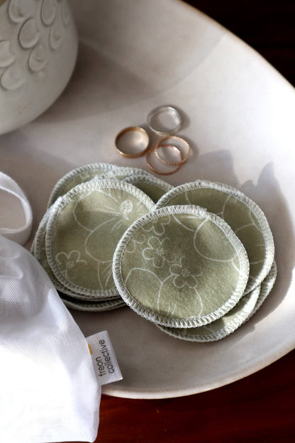 Organic Cotton Rounds - Olive Florals